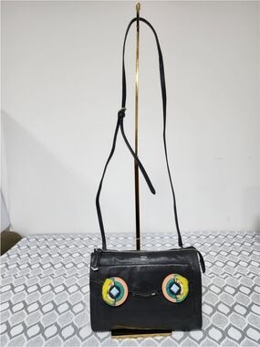 FENDI Leather Monster Crossbody Bag Black